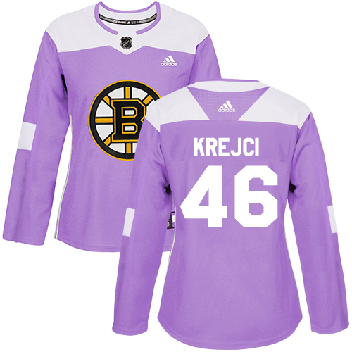 Adidas Bruins #46 David Krejci Purple Authentic Fights Cancer Women's Stitched NHL Jersey - Click Image to Close